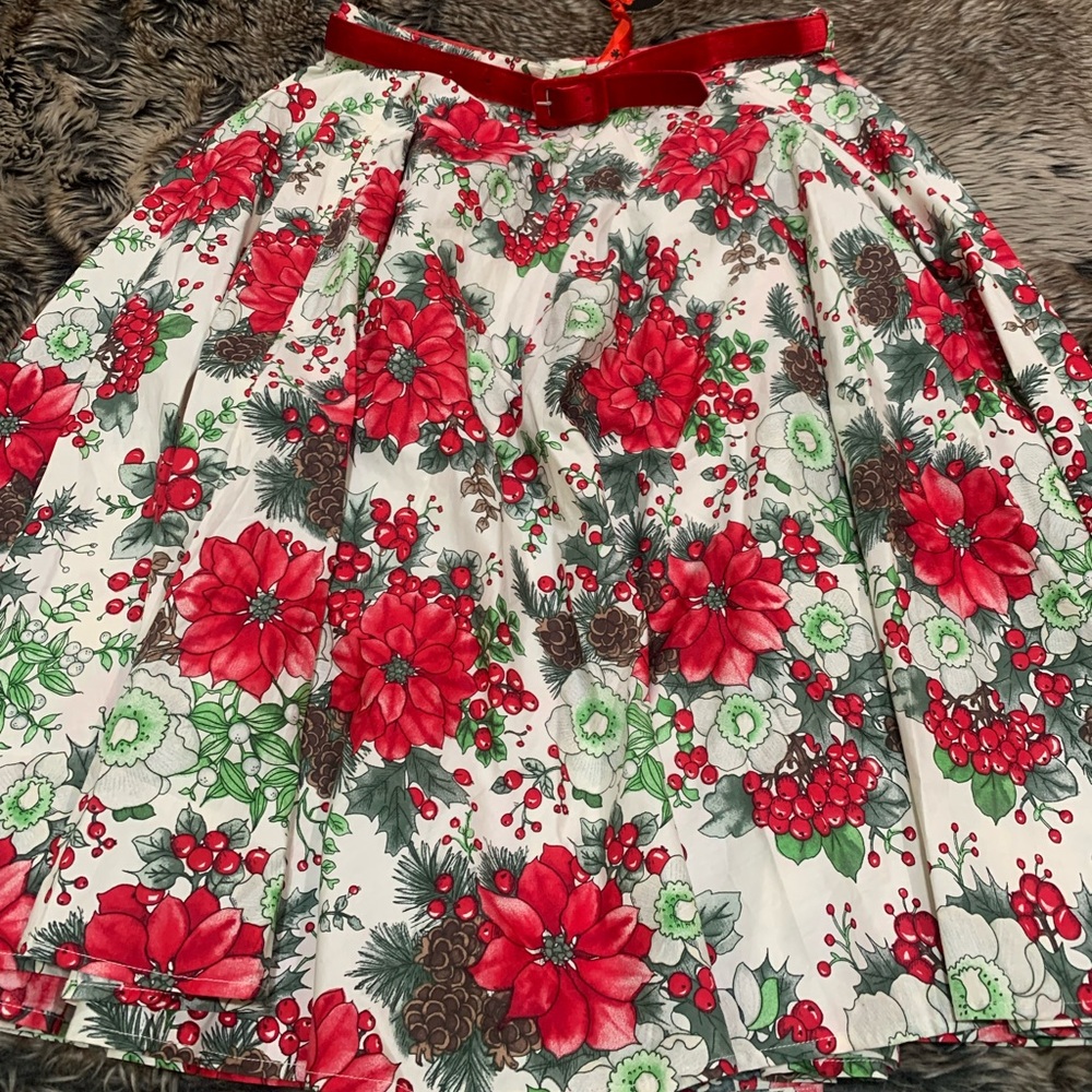 Hell Bunny Christmas Skirt poinsettias, cranberries, pinecones,NWT (Sold Out)14